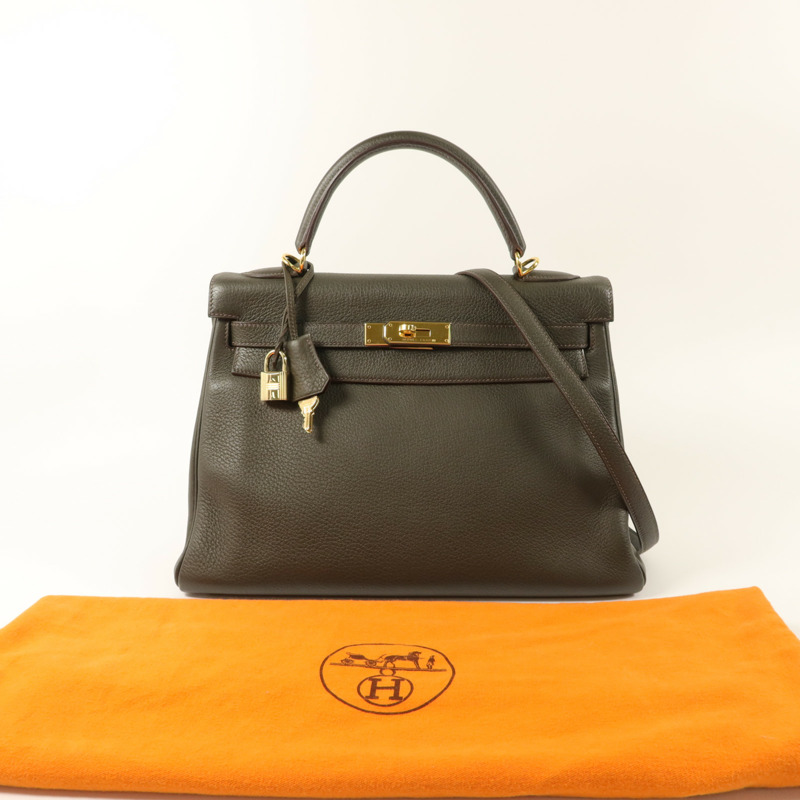 HERMES Clemence皮革Kelly 32手挽袋Vert de Gris-8