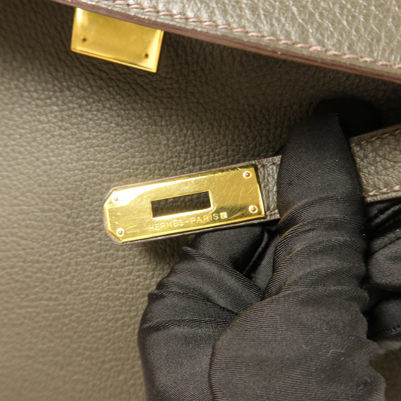 HERMES Clemence皮革Kelly 32手挽袋Vert de Gris-9