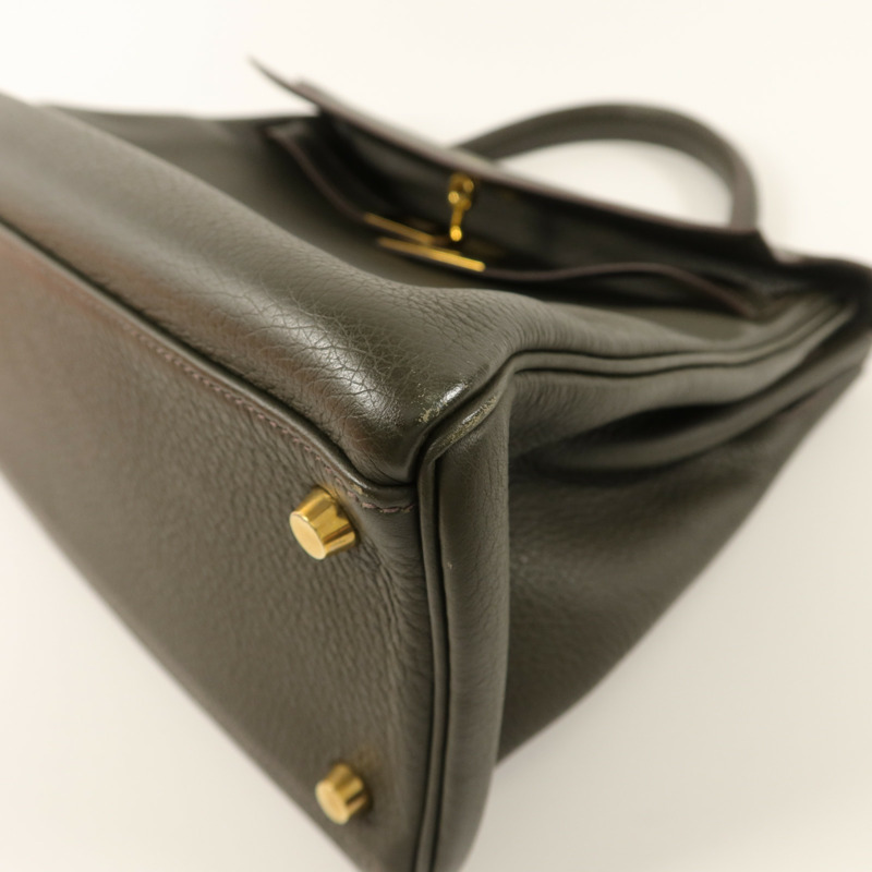 HERMES Clemence皮革Kelly 32手挽袋Vert de Gris-12