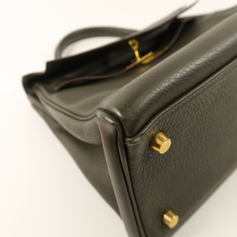 HERMES Clemence皮革Kelly 32手挽袋Vert de Gris-13