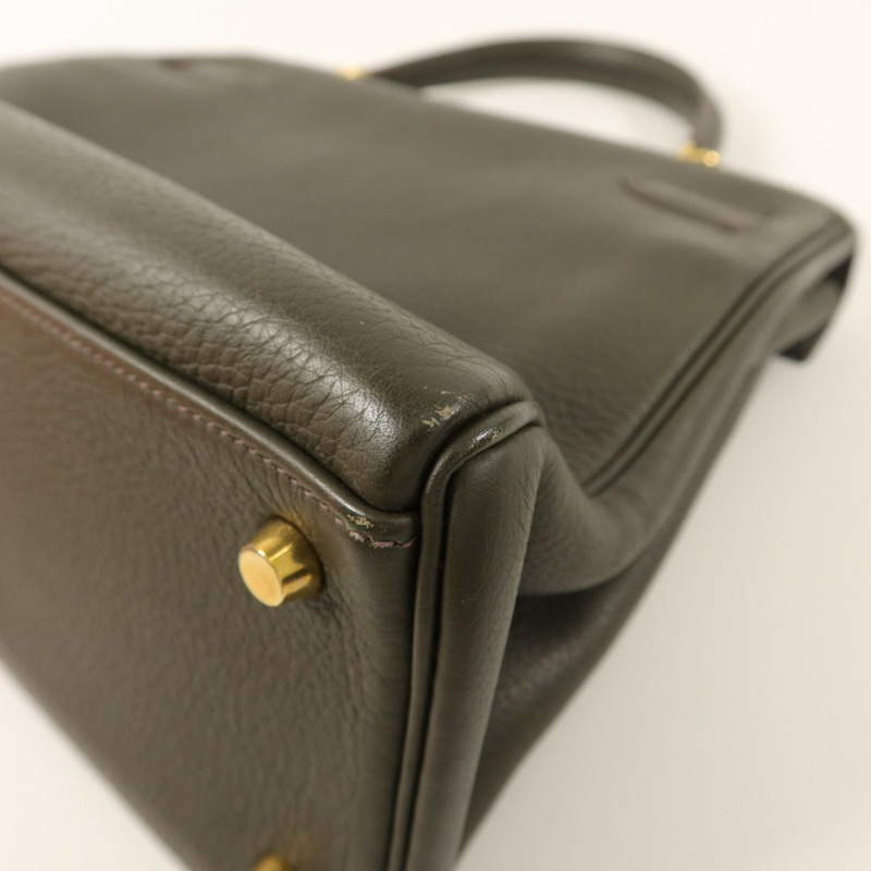 HERMES Clemence皮革Kelly 32手挽袋Vert de Gris-14