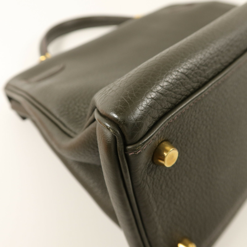 HERMES Clemence皮革Kelly 32手挽袋Vert de Gris-15