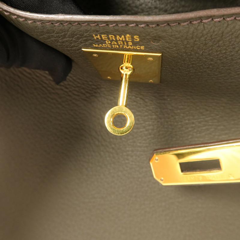 HERMES Clemence皮革Kelly 32手挽袋Vert de Gris-16