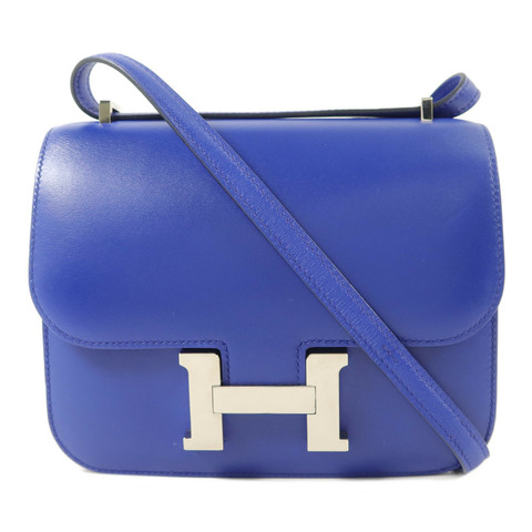 HERMES Tadelakt皮革Constance Mini肩背袋Bleu Electrique