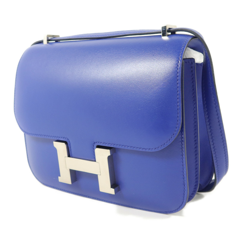 HERMES Tadelakt皮革Constance Mini肩背袋Bleu Electrique-2