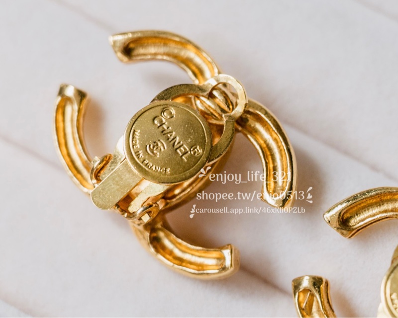 《CHANEL香奈兒》vintage 老香 雙C Logo 復古 時尚 金色 珍珠 經典 紋路設計 夾式耳環/耳夾-2