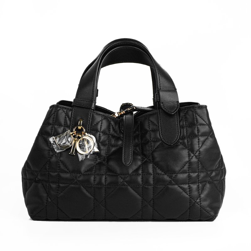 KESH 凱仕國際精品【金屬吊飾、優雅日常托特】DIOR Toujours Small 迪奧小型手提包｜黑色籐格紋小牛皮｜金扣-0