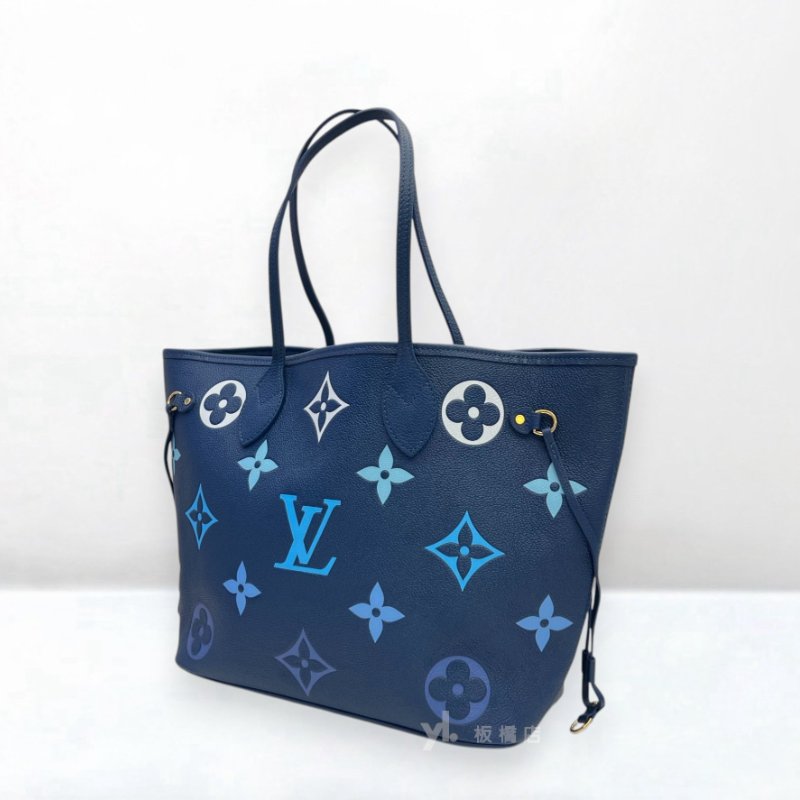 S5459-LV 漸層藍牛皮Neverfull MM托特包M46514-1