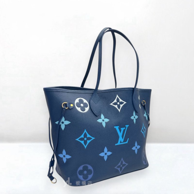 S5459-LV 漸層藍牛皮Neverfull MM托特包M46514-2