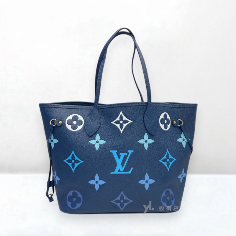 S5459-LV 漸層藍牛皮Neverfull MM托特包M46514-3