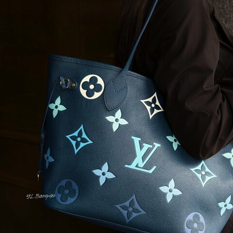 S5459-LV 漸層藍牛皮Neverfull MM托特包M46514