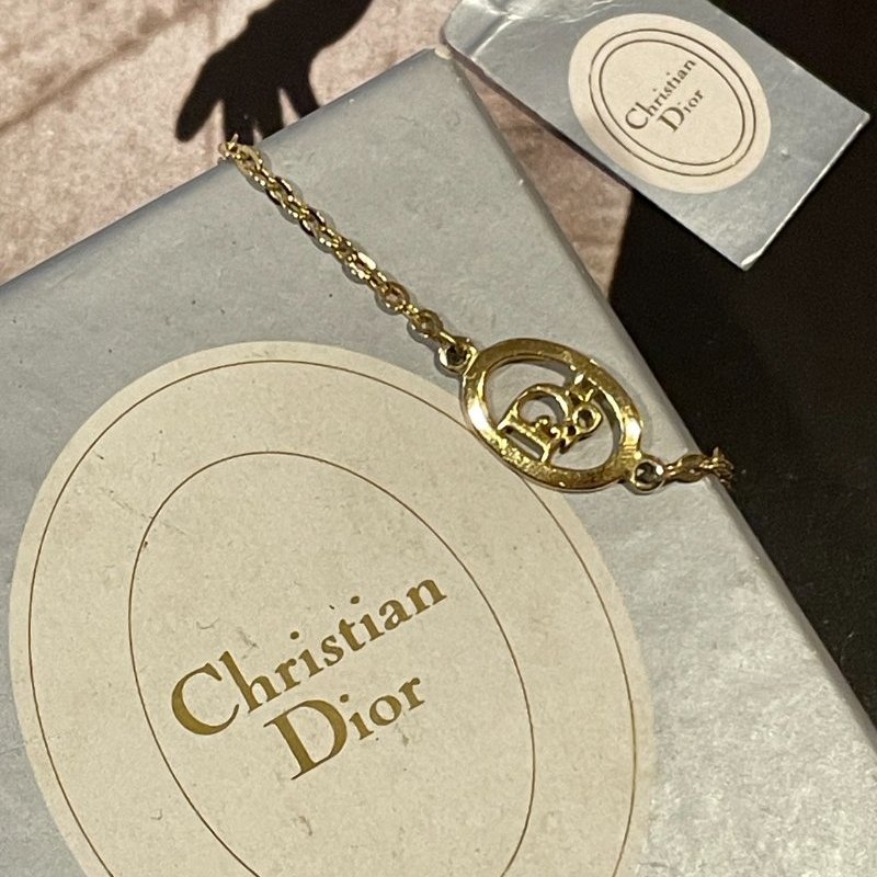 VINTAGE DIOR金色字母橢圓形品牌logo古董手鍊-1