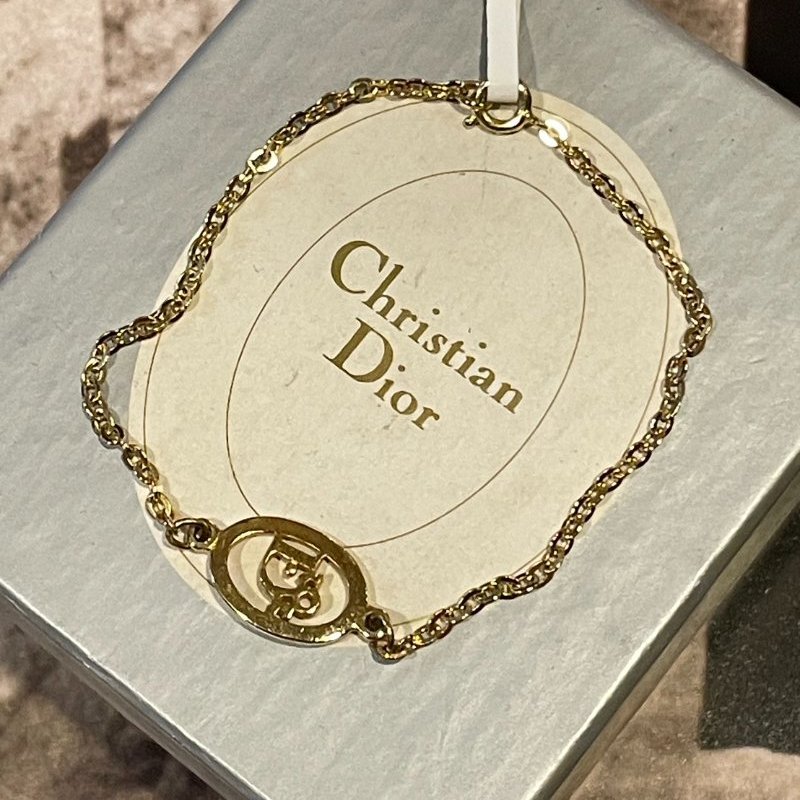 VINTAGE DIOR金色字母橢圓形品牌logo古董手鍊-2