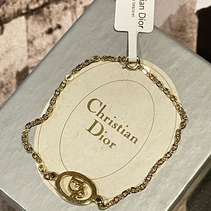 VINTAGE DIOR金色字母橢圓形品牌logo古董手鍊-6