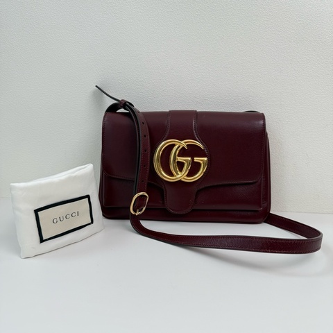 Gucci/古馳 Arli 小號 酒紅色雙G牛皮單肩包斜挎包