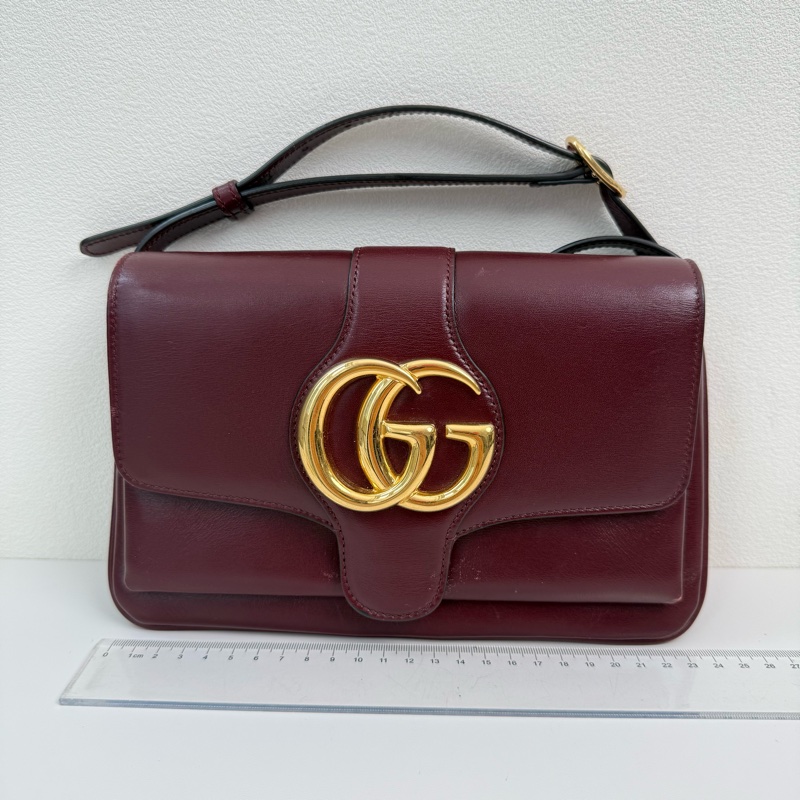 Gucci/古馳 Arli 小號 酒紅色雙G牛皮單肩包斜挎包-1