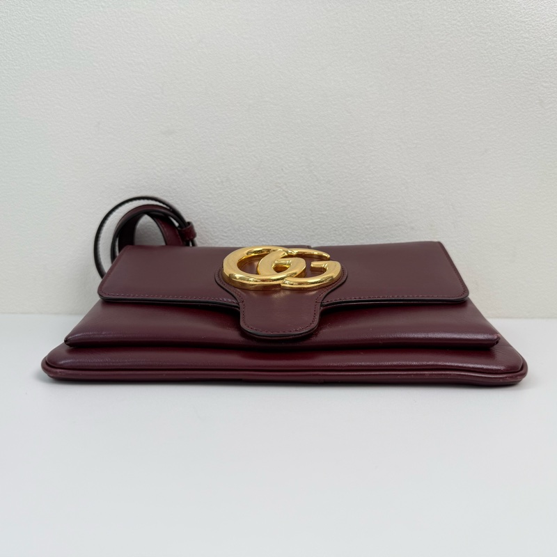 Gucci/古馳 Arli 小號 酒紅色雙G牛皮單肩包斜挎包-6