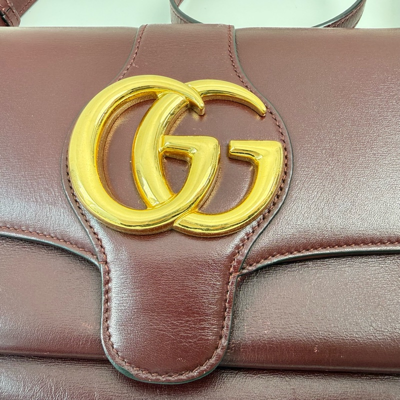 Gucci/古馳 Arli 小號 酒紅色雙G牛皮單肩包斜挎包-8
