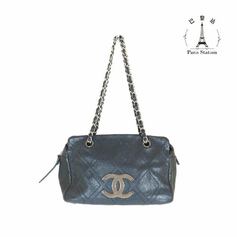 【巴黎站二手名牌專賣店】＊現貨＊CHANEL香奈兒真品＊黑牛皮銀雙C三層肩背包