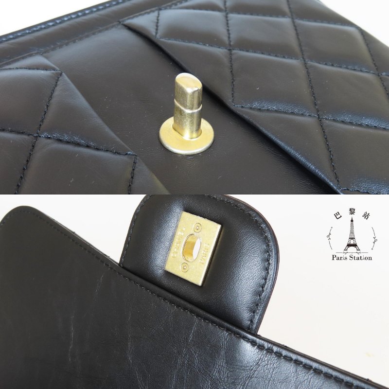 【巴黎站二手名牌專賣店】＊現貨＊CHANEL香奈兒真品＊黑色菱格紋皮革口蓋後背包-7