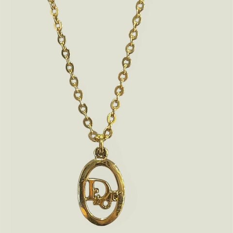 VINTAGE DIOR金色字母橢圓形品牌logo古董項鍊