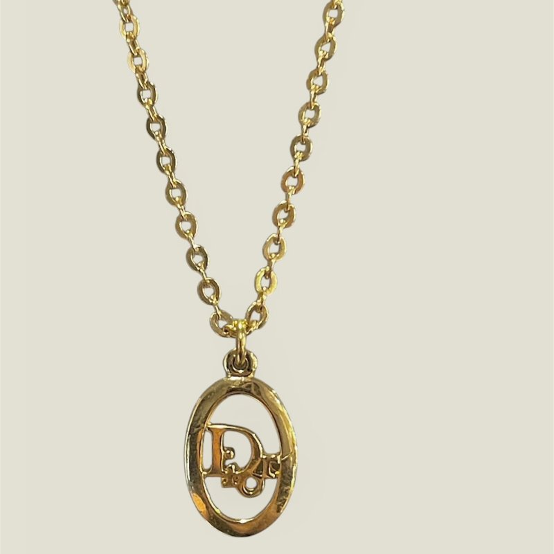 VINTAGE DIOR金色字母橢圓形品牌logo古董項鍊-0