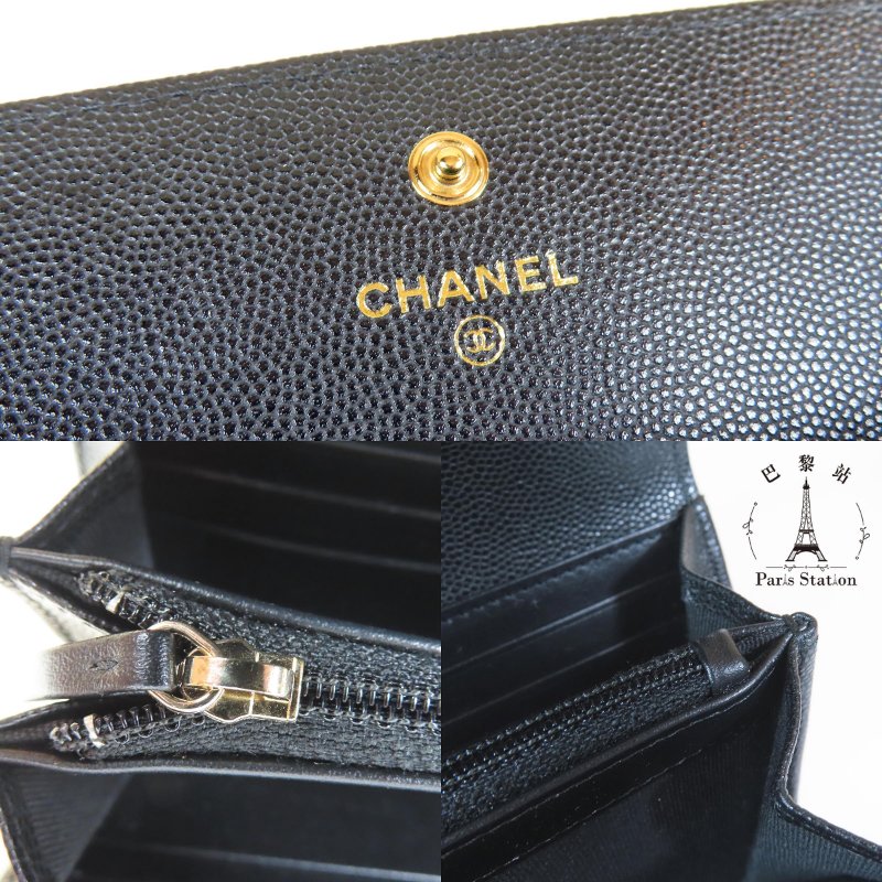 【巴黎站二手名牌專賣】＊現貨＊CHANEL 真品＊黑色荔枝皮革菱格紋金BOY釦式長夾-8