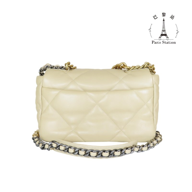 【巴黎站二手名牌專賣店】＊現貨＊CHANEL 香奈兒 真品＊AS1160奶茶色皮革19系列金釦26手提斜背包-1