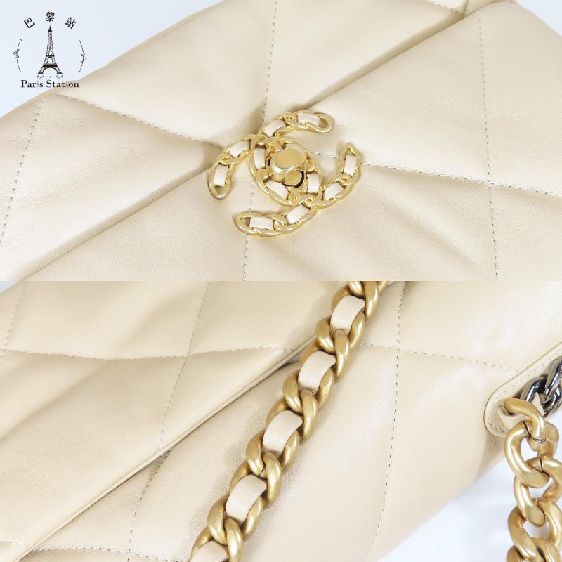 【巴黎站二手名牌專賣店】＊現貨＊CHANEL 香奈兒 真品＊AS1160奶茶色皮革19系列金釦26手提斜背包-5