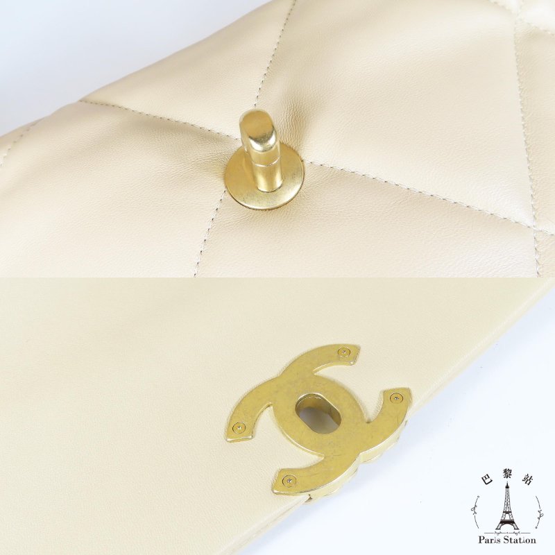 【巴黎站二手名牌專賣店】＊現貨＊CHANEL 香奈兒 真品＊AS1160奶茶色皮革19系列金釦26手提斜背包-6