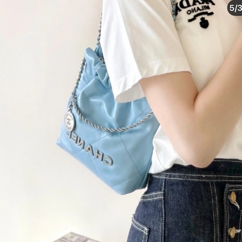 🈶購證 #閒置未使用 部分五金帶膜 #芯片款 香奈兒銀扣天空藍22bag mini🩵配件齊全💫-2