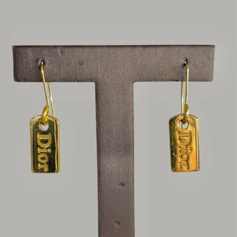 VINTAGE DIOR金色字母logo長方形古董耳針耳環