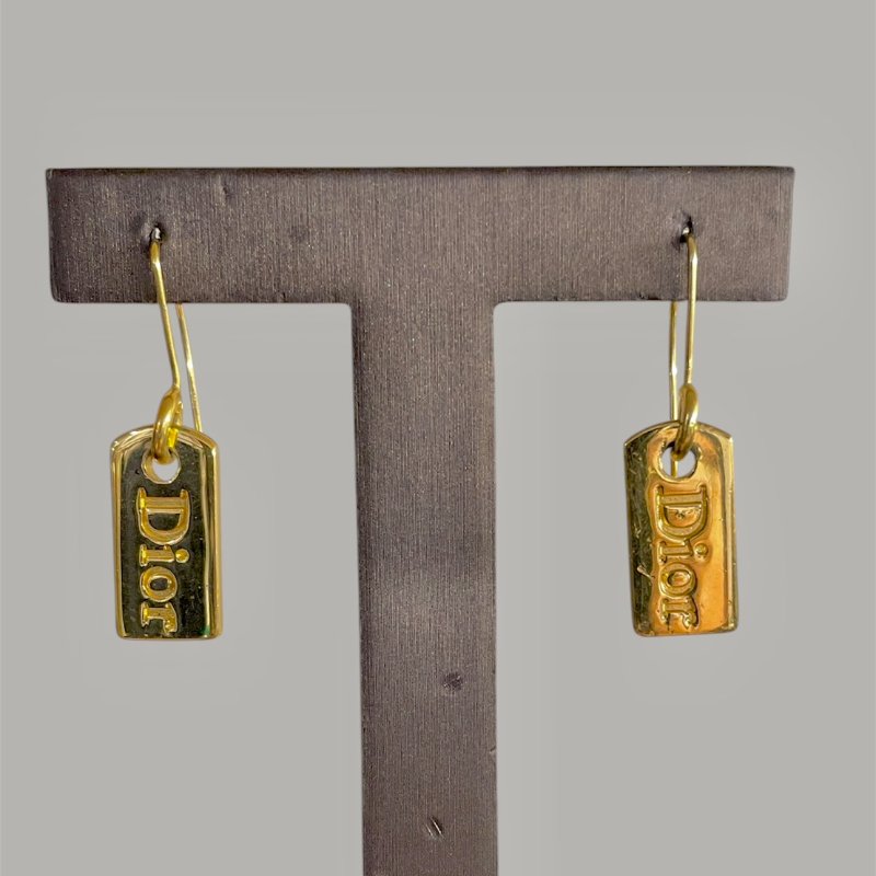 VINTAGE DIOR 極簡風格金色字母長形古董耳針耳環-0