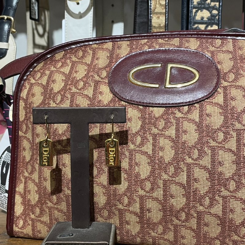 VINTAGE DIOR 極簡風格金色字母長形古董耳針耳環-2
