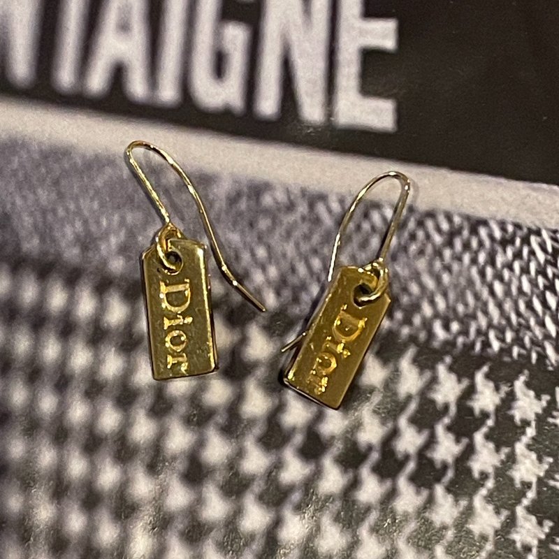 VINTAGE DIOR 極簡風格金色字母長形古董耳針耳環-5