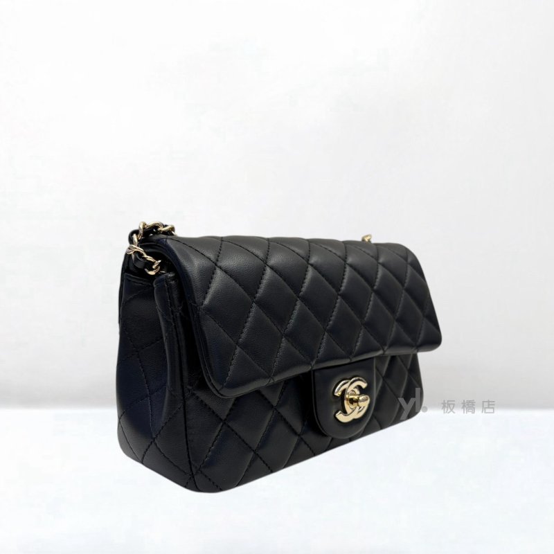 Y2029-CHANEL 黑羊皮淡金釦足球釦Coco20 AS1787-2