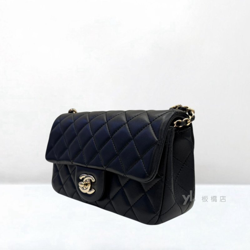 Y2029-CHANEL 黑羊皮淡金釦足球釦Coco20 AS1787-3
