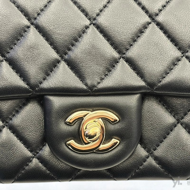 Y2029-CHANEL 黑羊皮淡金釦足球釦Coco20 AS1787-7