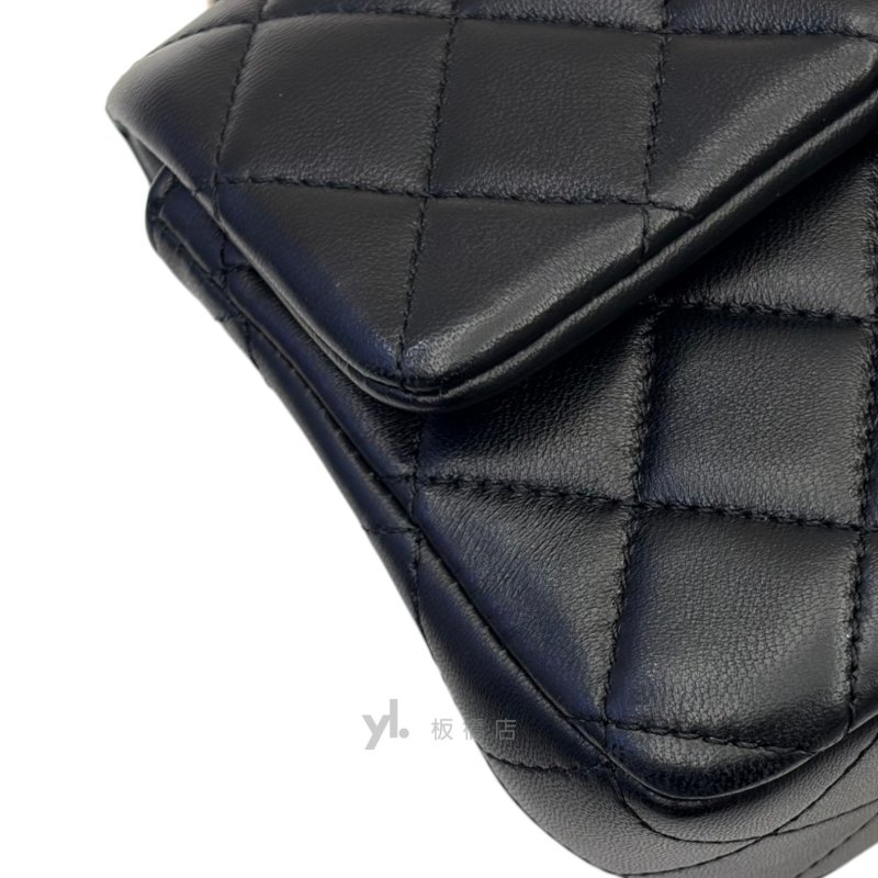 Y2029-CHANEL 黑羊皮淡金釦足球釦Coco20 AS1787-9