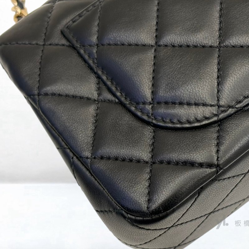 Y2029-CHANEL 黑羊皮淡金釦足球釦Coco20 AS1787-10