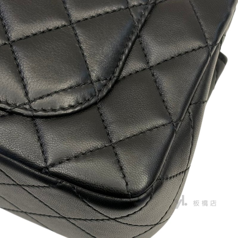 Y2029-CHANEL 黑羊皮淡金釦足球釦Coco20 AS1787-11