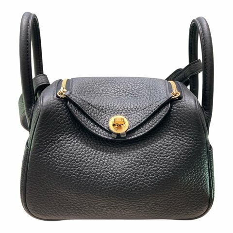 HERMES 愛馬仕 MINI LINDY 肩背包 皮革 黑色 金釦