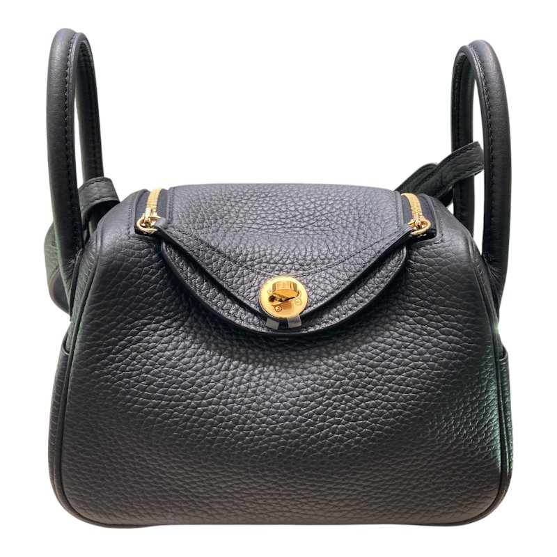 HERMES 愛馬仕 MINI LINDY 肩背包 皮革 黑色 金釦-0