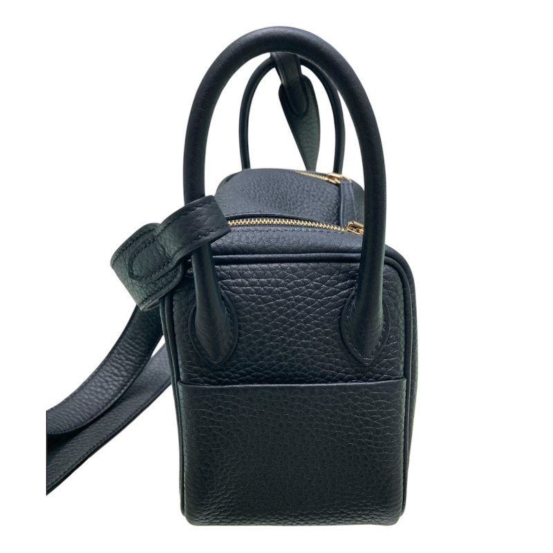 HERMES 愛馬仕 MINI LINDY 肩背包 皮革 黑色 金釦-2