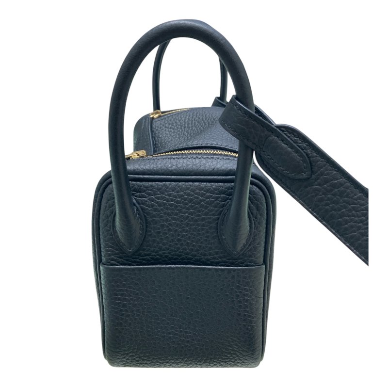 HERMES 愛馬仕 MINI LINDY 肩背包 皮革 黑色 金釦-3