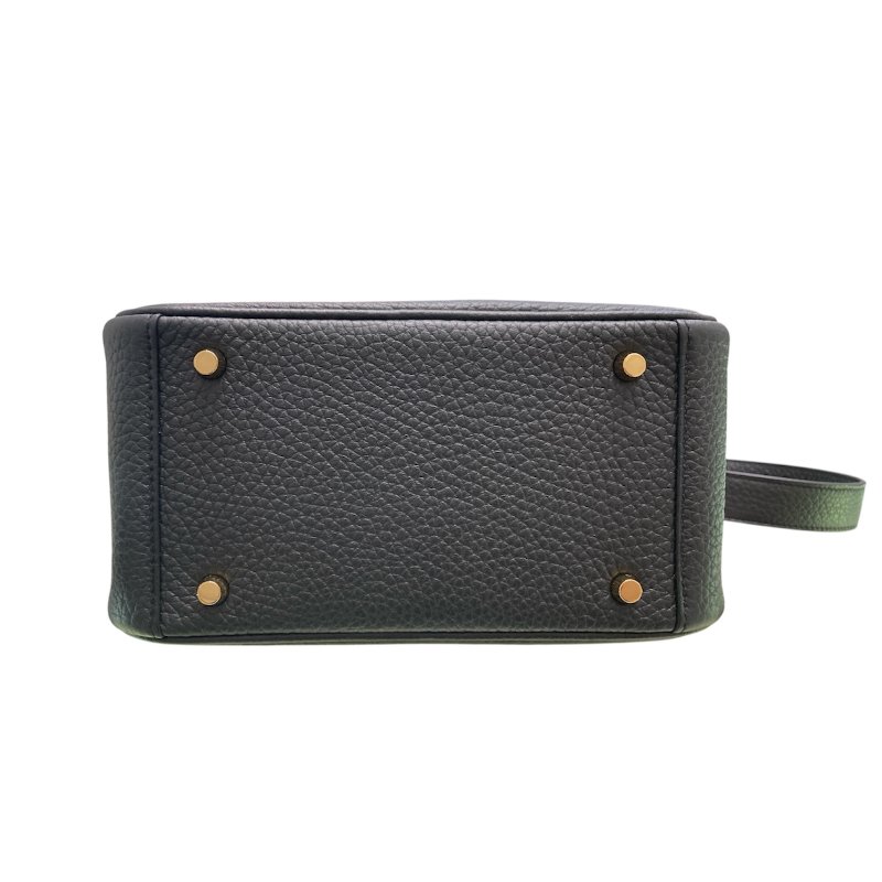 HERMES 愛馬仕 MINI LINDY 肩背包 皮革 黑色 金釦-4