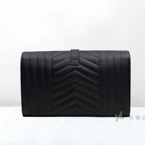 Y2034-YSL  黑色荔枝皮金釦信封下蓋練包-1