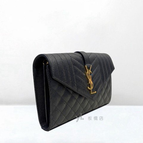 Y2034-YSL  黑色荔枝皮金釦信封下蓋練包-2