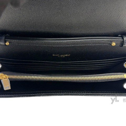 Y2034-YSL  黑色荔枝皮金釦信封下蓋練包-5