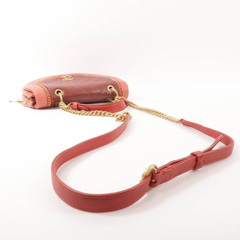 CHANEL 牛皮皮革Chain Shoulder鏈帶手挽肩背兩用袋-9
